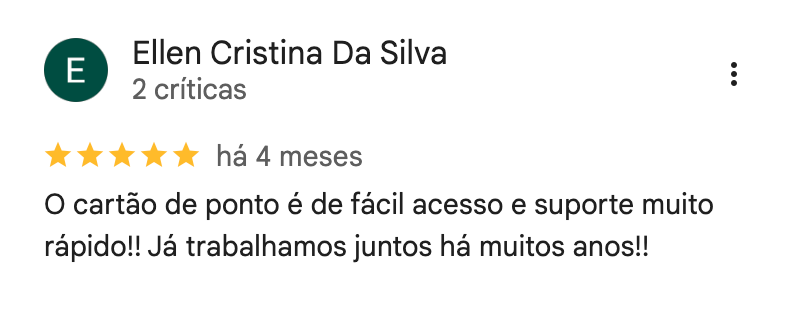 Captura da avaliação de Ellen Cristina Da Silva no Google, com cinco estrelas